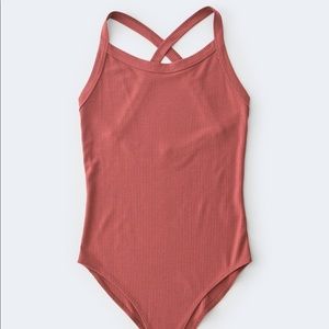 Aeropostale Strappy Back Ribbed Bodysuit - Black